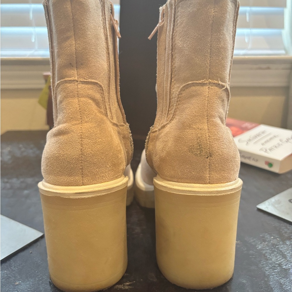 Women's Oasis Society Faux Suede Lug Sole Tan Heeled Boots - Picture 3 of 13